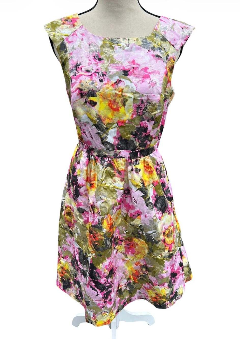INC International Concepts Floral Metallic Fit and Flare Dress Size 6